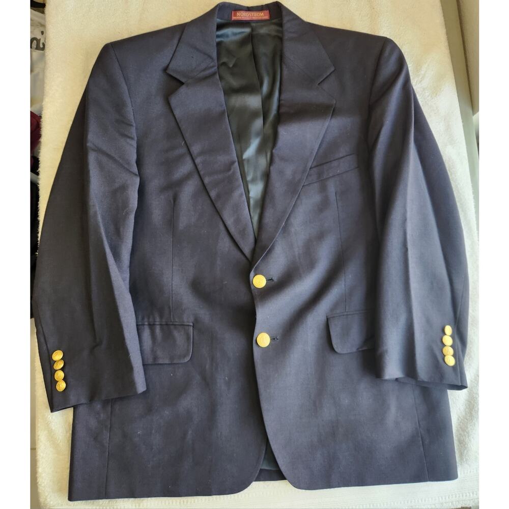 Nordstrom 40S Navy Blazer Gold Buttons 100% Wool Italian Preppy Sport Coat - Picture 5 of 12